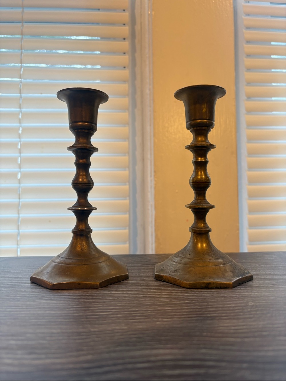 Vintage Brass Candlesticks Pair 6" Octagon Base Hand Made In India Taper Holder
